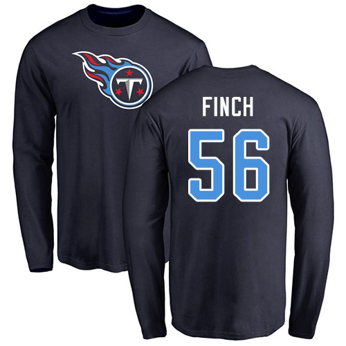 Tennessee Titans Men Navy Blue Sharif Finch Name and Number Logo NFL Football #56 Long Sleeve T Shirt->tennessee titans->NFL Jersey